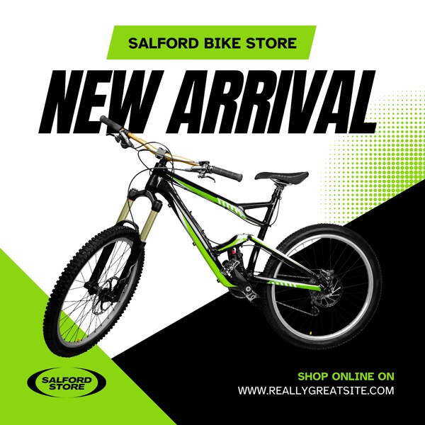 mountain bike, bicycle, bike, cycling gear, outdoor bike, trail bike, sports bike, new arrival, modern typography, energetic, bold, green, black